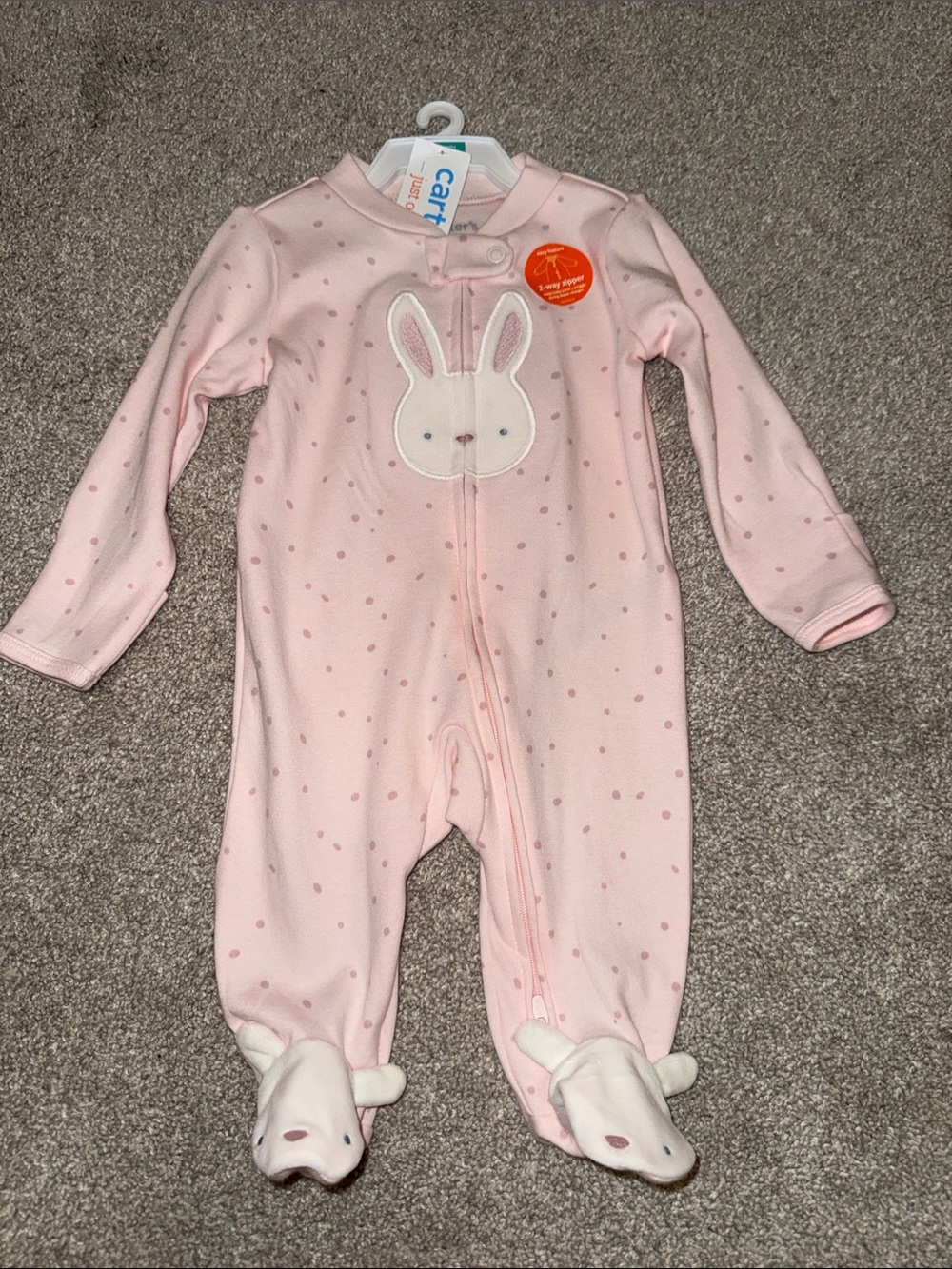 Carter's Pink Bunny Footed One-Piece Sleeper 3 months nwt